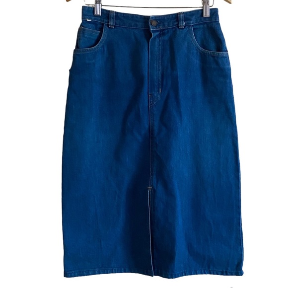 Vintage Weaver 90s Maxi Denim Skirt Slit in Front 4 Pocket Design Size 13 - Picture 1 of 9